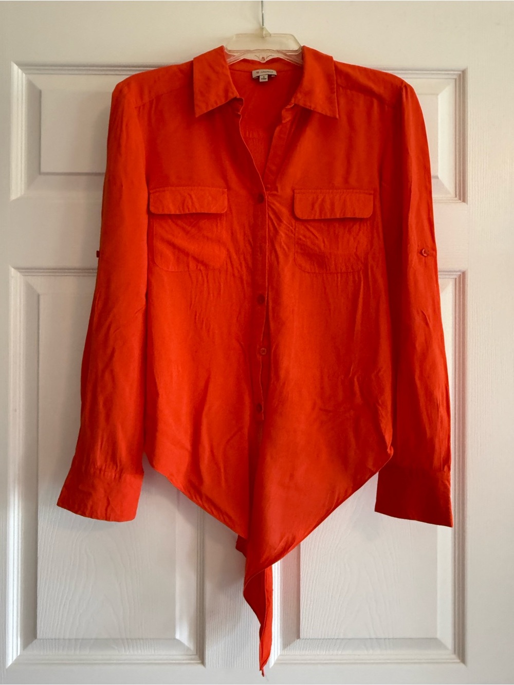 Cremieux Bright Orange Tie-Front Button Shirt